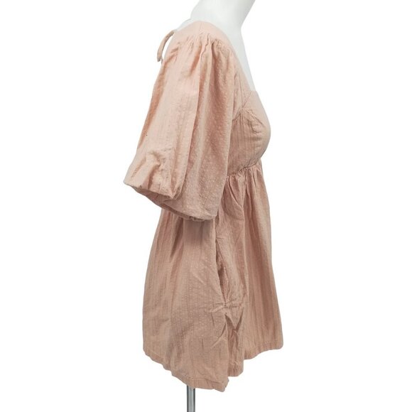 Lulus Puff Sleeve Open Back Empire Waist Babydoll Mini Dress Size S Blush Pink - Picture 13 of 15